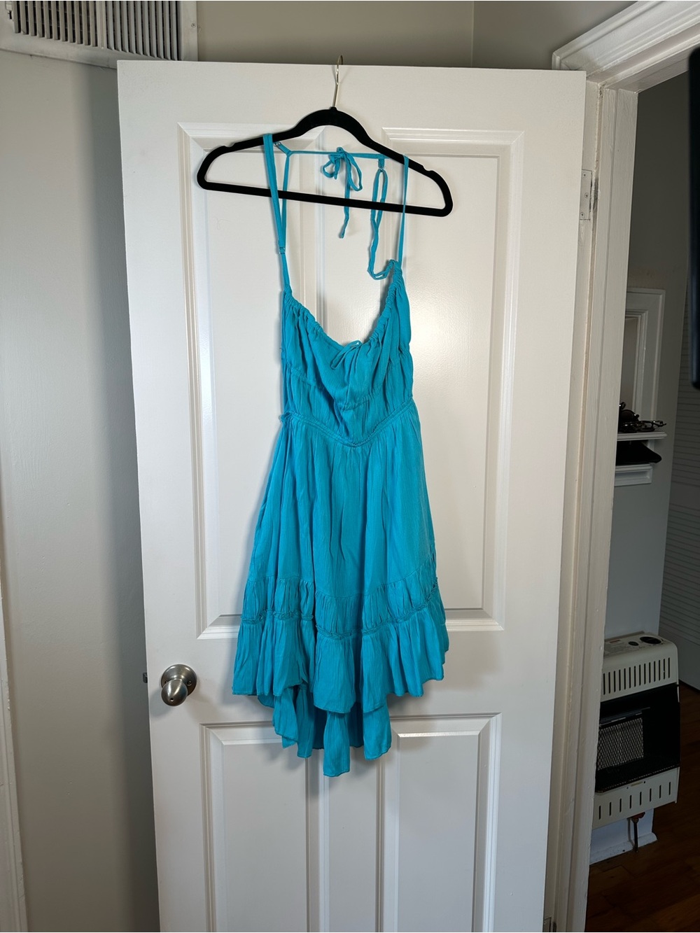 Turquoise Blue Mini Sundress with Tie Straps